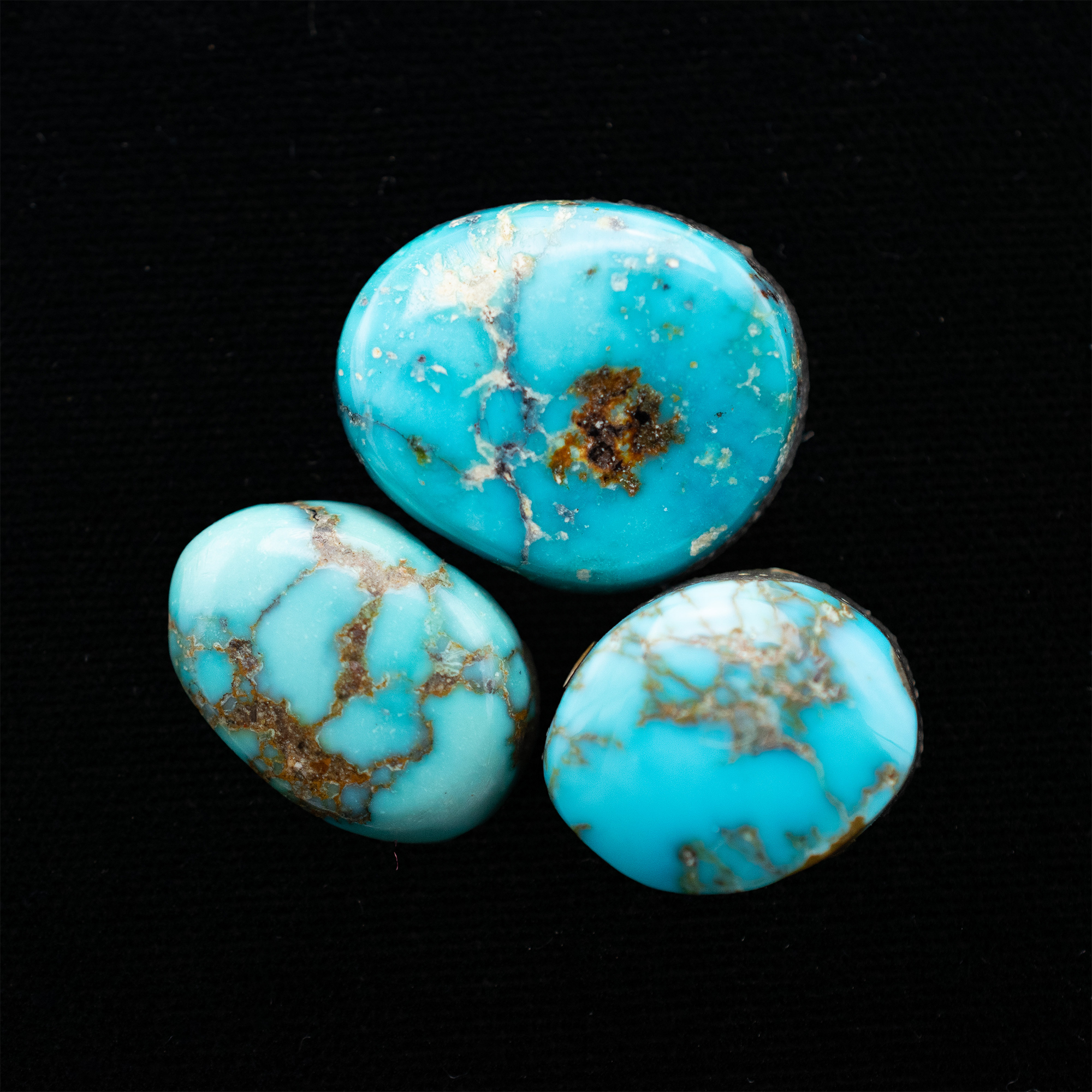 Natural Lone Mountain Turquoise Cabochon Trio | Silver Sun