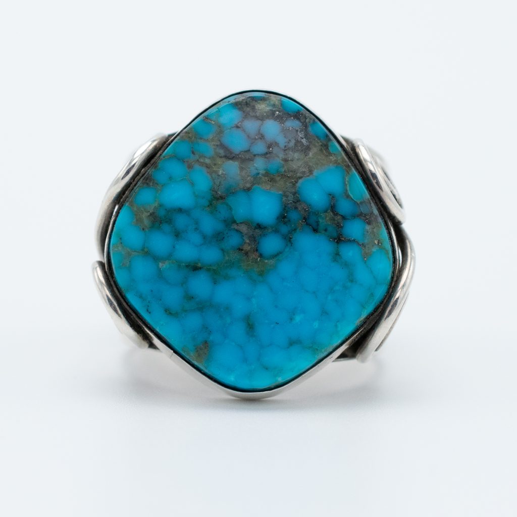 Natural Kingman Turquoise Ring Silver Sun